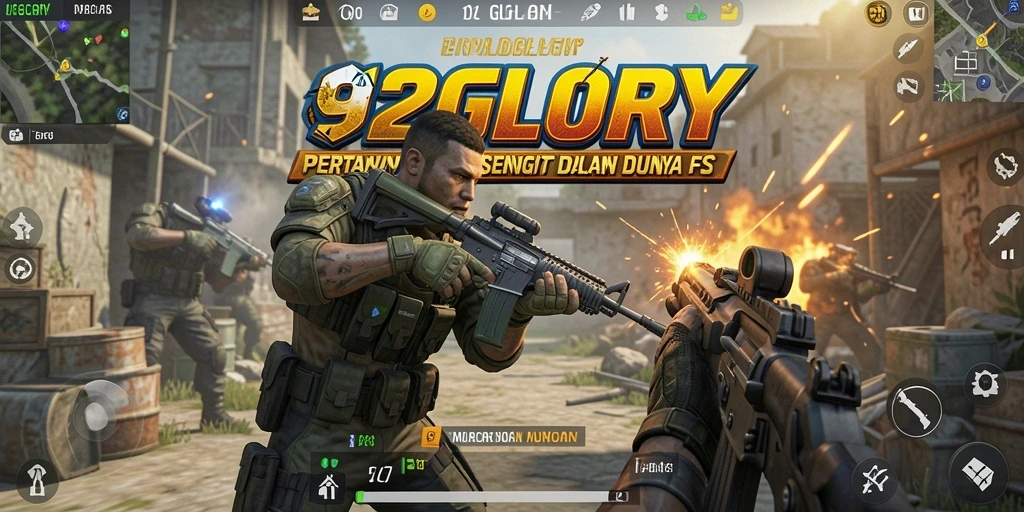 Tangkapan layar di 92GLORY menampilkan aksi tembakan yang intens dan seru.