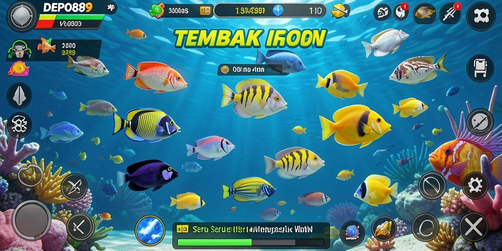 Tampilan gameplay seru DEPO89 dengan berbagai ikan yang bisa ditembak.