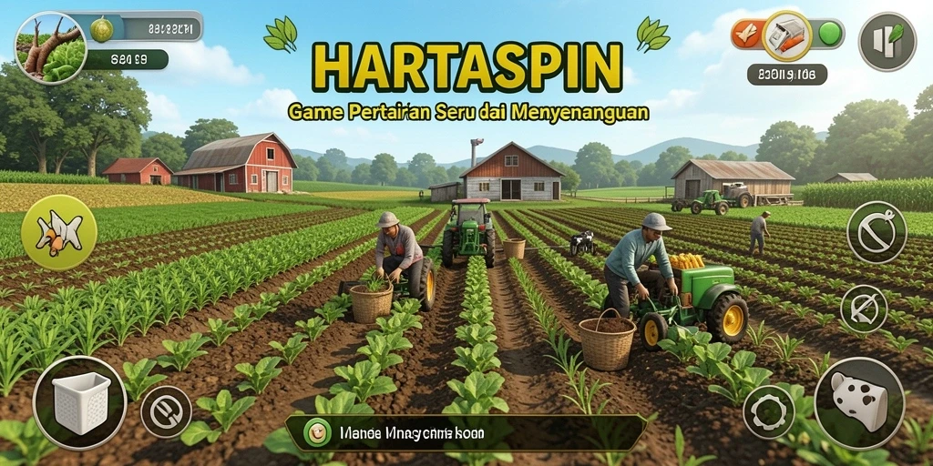 Tangkapan layar HARTASPIN menunjukkan gameplay menarik saat bertani.