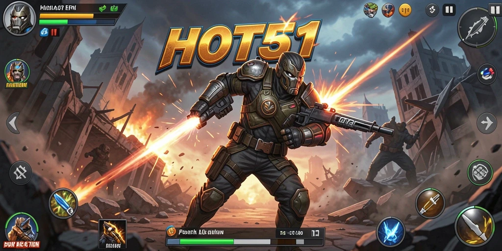 Screenshot gameplay HOT51 menunjukkan aksi mendebarkan dalam pertempuran.