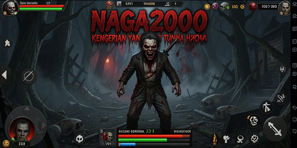 Screenshot gameplay NAGA2000 dengan suasana horor menyeramkan.