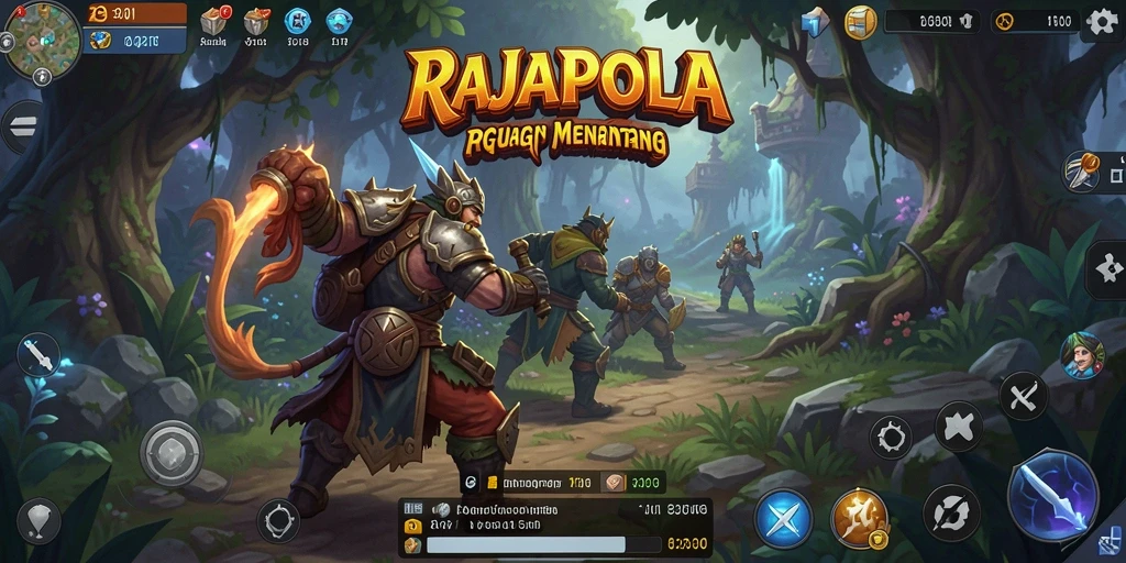 Tampilan utama RAJAPOLA menampilkan pertempuran RPG yang intens dan grafik yang menawan.