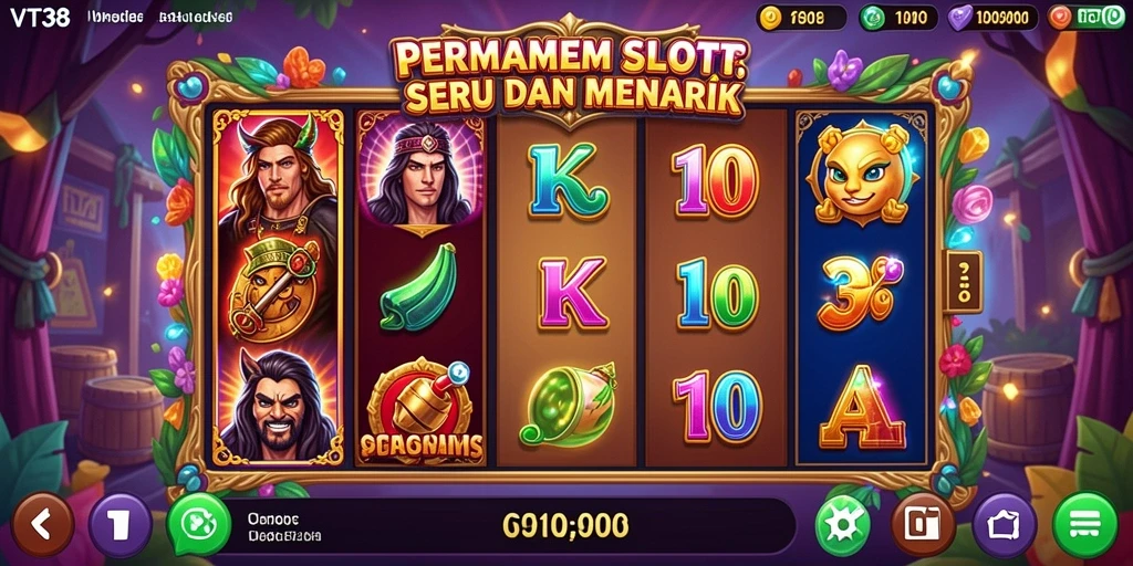 Screenshot VT38 menampilkan gulungan slot dengan animasi menarik.