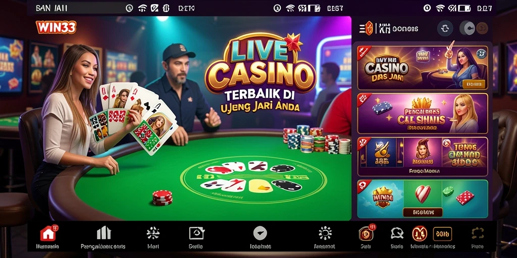 Screenshot gameplay WIN33 dengan dealer profesional di Live Casino.